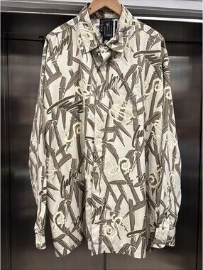 Vintage Fubu button up shirt mens large Cream Dragon Graphic